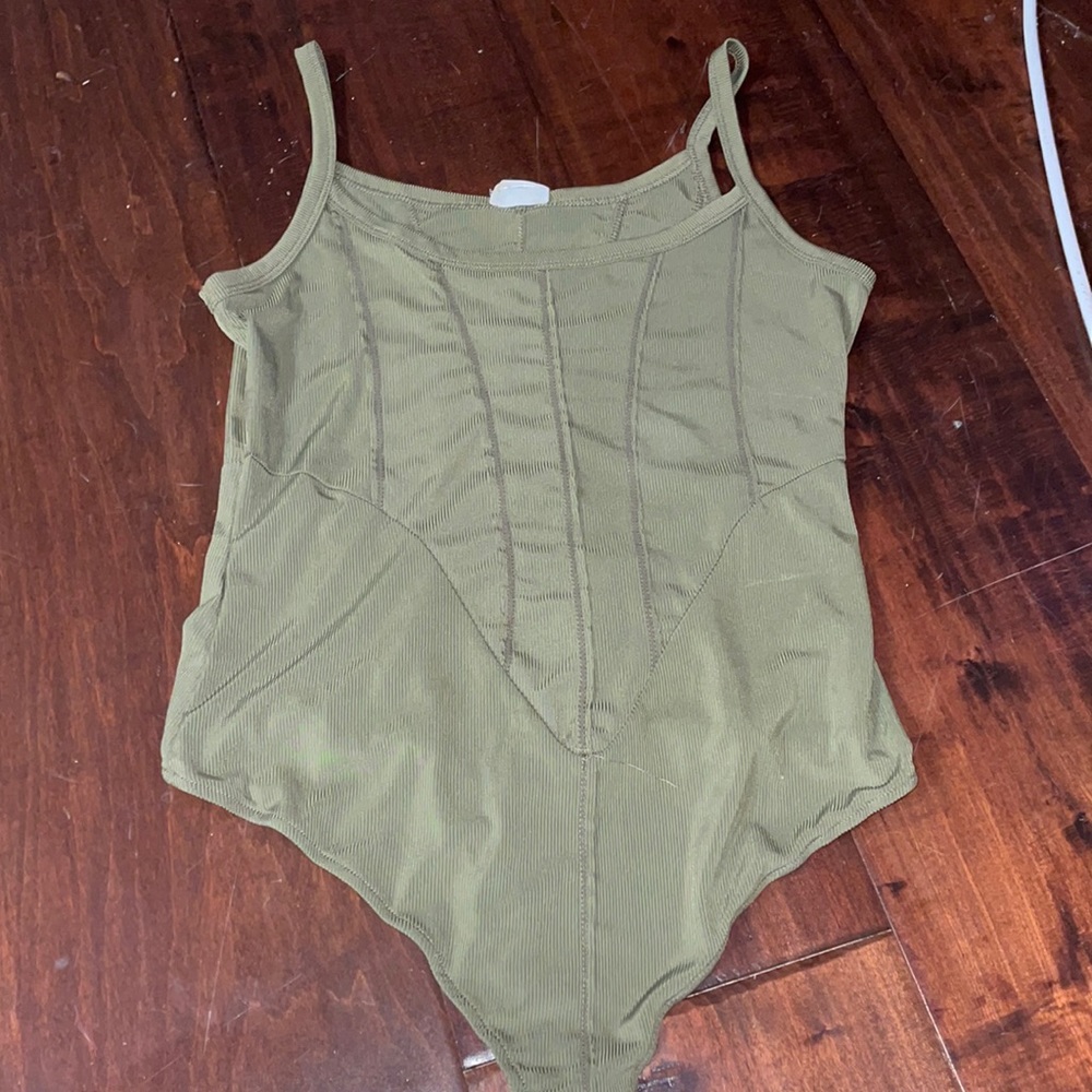 Free People Army Green Corset Detail Bodysuit